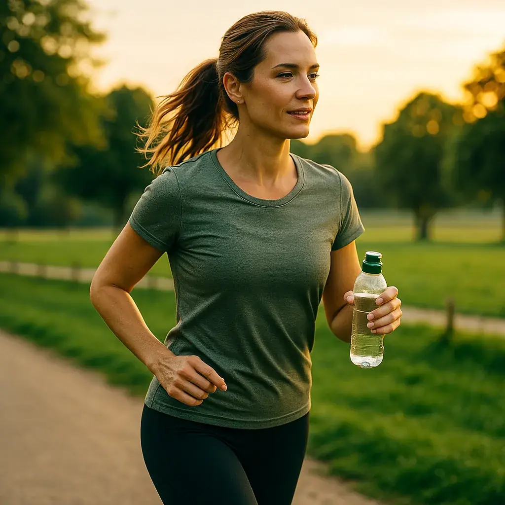 Persona corriendo al aire libre con energ&iacute;a natural.