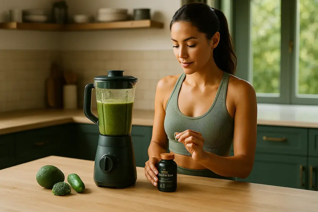 Mujer practicando yoga al amanecer, un beneficio de la comunidad Bot&aacute;nica Power.